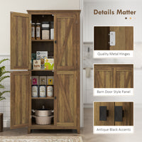 72" Freestanding Storage Cabinet, Kitchen Pantry Cabinet with Doors and Shelves for Dining Room, Brown