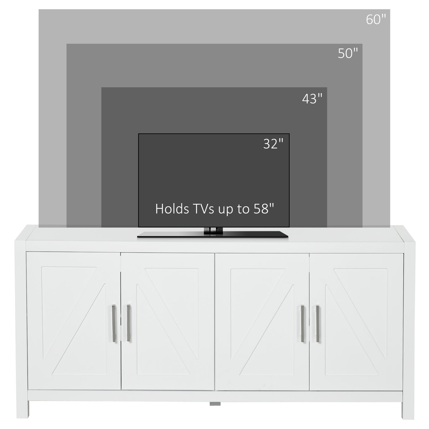 Sideboard Cabinet Buffets Table with Barn Style Doors TV Cabinet Stand for TVs up to 65" with 4 Cable Holes White