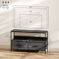TV Stand with Charging Station, TV Table with 2 Foldable Linen Drawers and Open Shelf for 47 Inch Television, Black