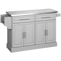 Stainless Steel Kitchen Island with Storage and Stainless Steel Top, Kitchen Trolley with Drawers, Cabinets, Towel Rack, Grey