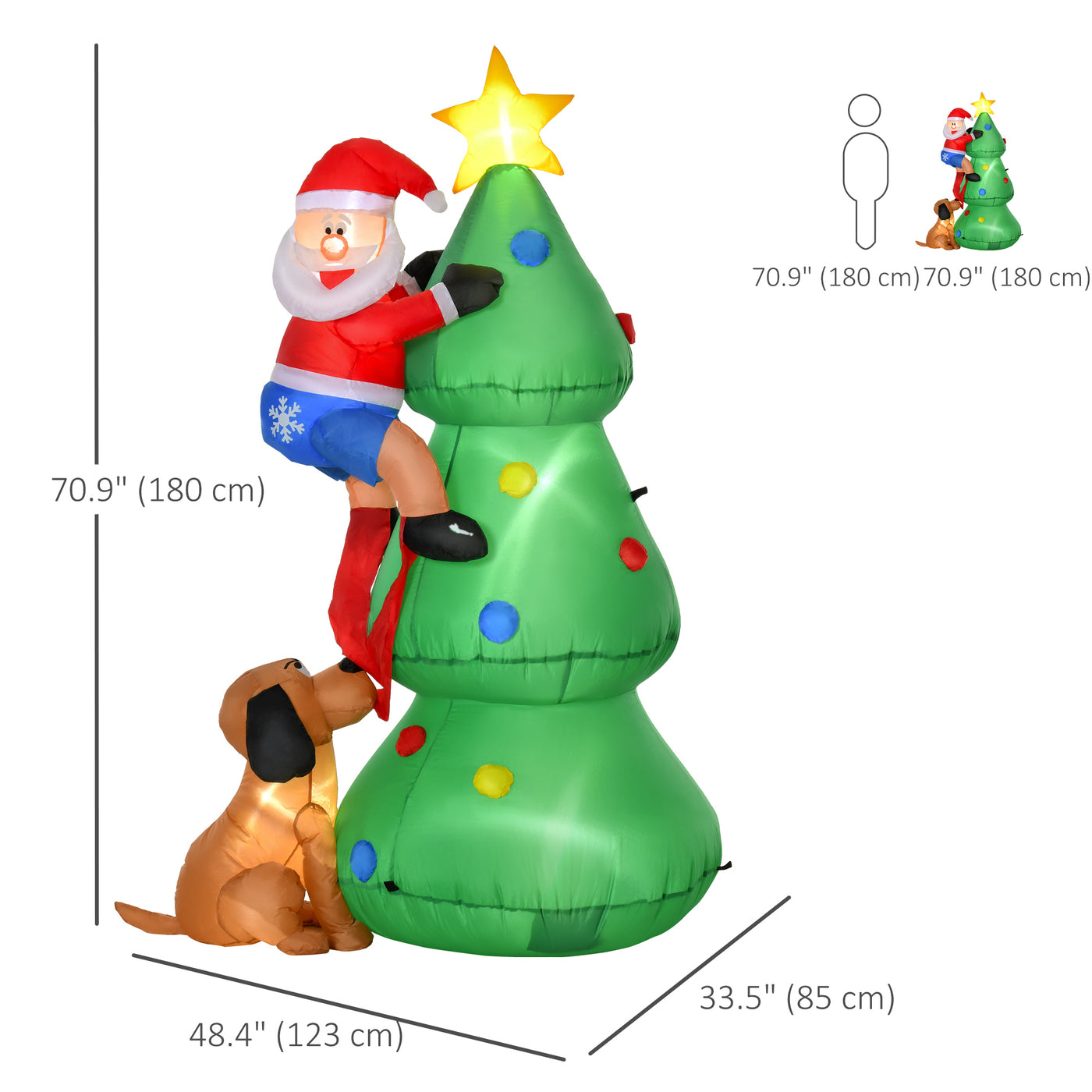 5.9ft Inflatable Christmas Tree, Santa Claus, Dog, LED Lights, Indoor, Outdoor, Home, Garden, Lawn, Decoration
