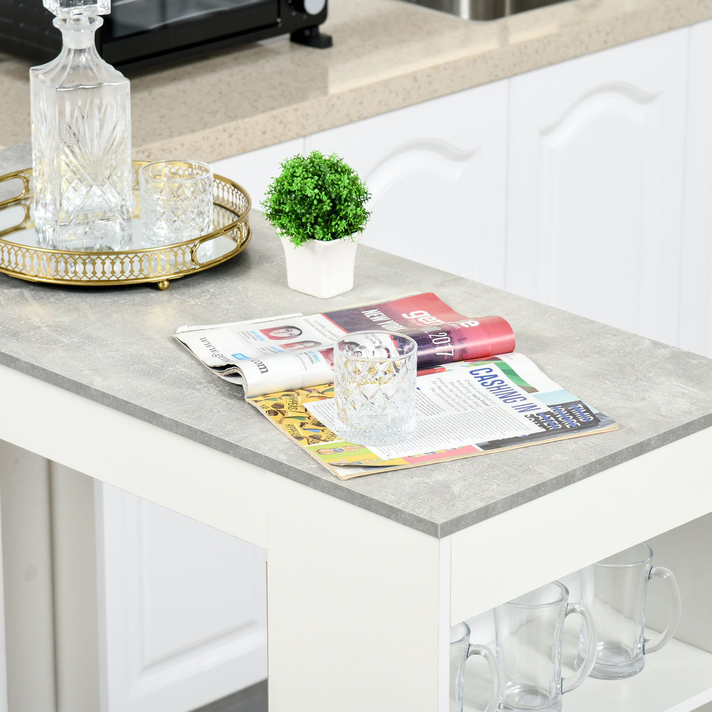 Bar Table, High Top Pub Table with 4 Storage Shelves, Modern Bar Height Table for Home Bar, Kitchen, Grey