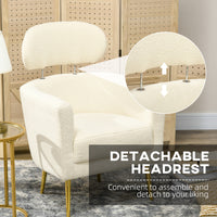 Barrel Accent Chair with Detachable Headrest, Modern Armchair for Living Room, Home Office, Cream White