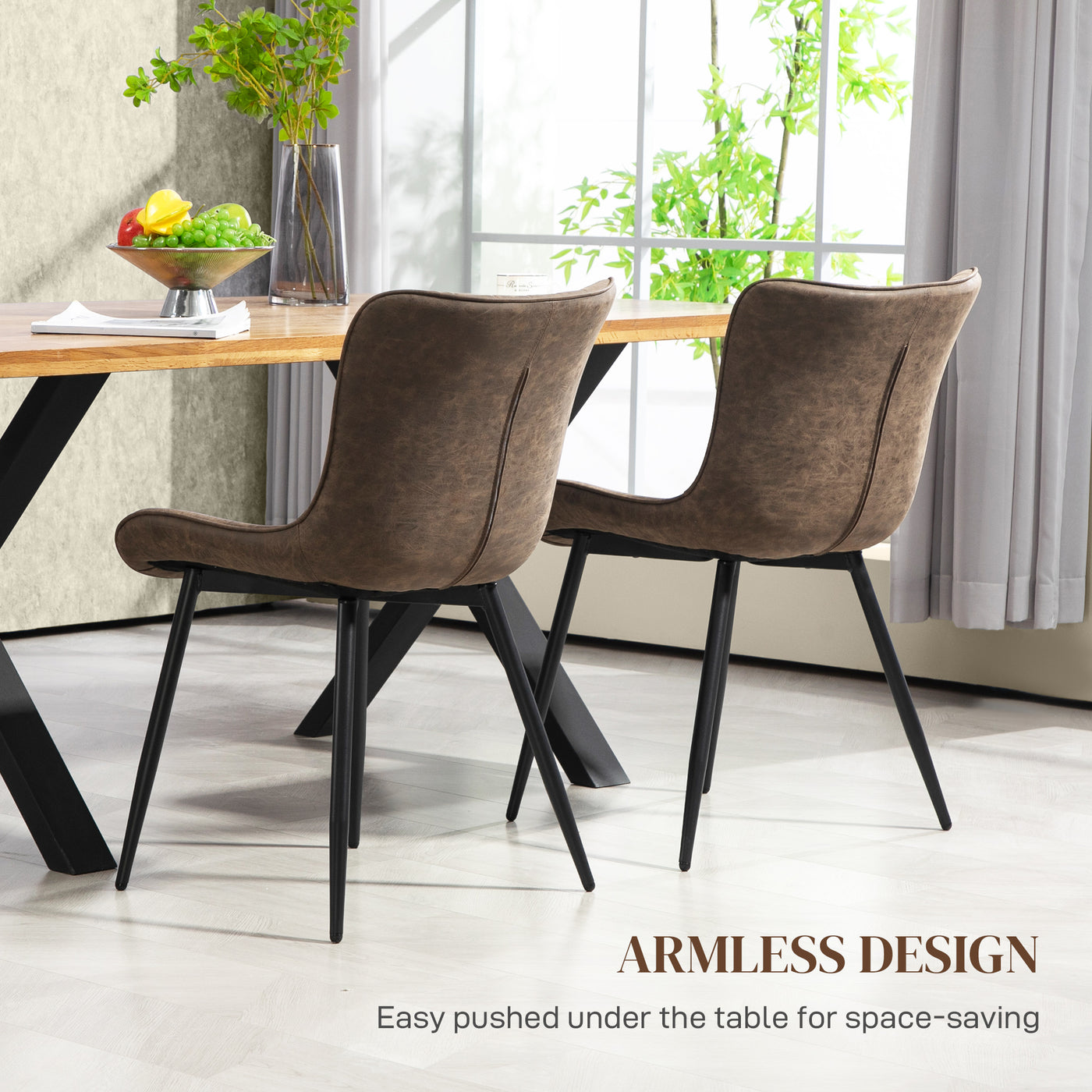 Dining Chairs Set of 2, PU Leather Upholstered Kitchen Chairs with Backrest and Steel Legs, Brown