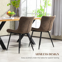 Dining Chairs Set of 2, PU Leather Upholstered Kitchen Chairs with Backrest and Steel Legs, Brown