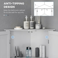 Modern Bathroom Storage Cabinet, Corner Cabinet with Doors, Bathroom Cabinet with Adjustable Shelf and Recessed Door, White