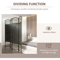 4 Panel Folding Room Divider, Portable Privacy Screen, Wave Fiber Room Partition for Home Office, Black
