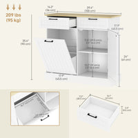 Hidden Garbage Bin Cabinet, Tilt Out Trash Cabinet w/ 2 Drawers, Freestanding Kitchen Island for Laundry, White