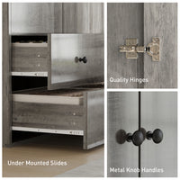 Modern Wardrobe Closet Armoire with 2 Drawers and Hanging Rod, Clothes Storage Organizer for Bedroom, Grey