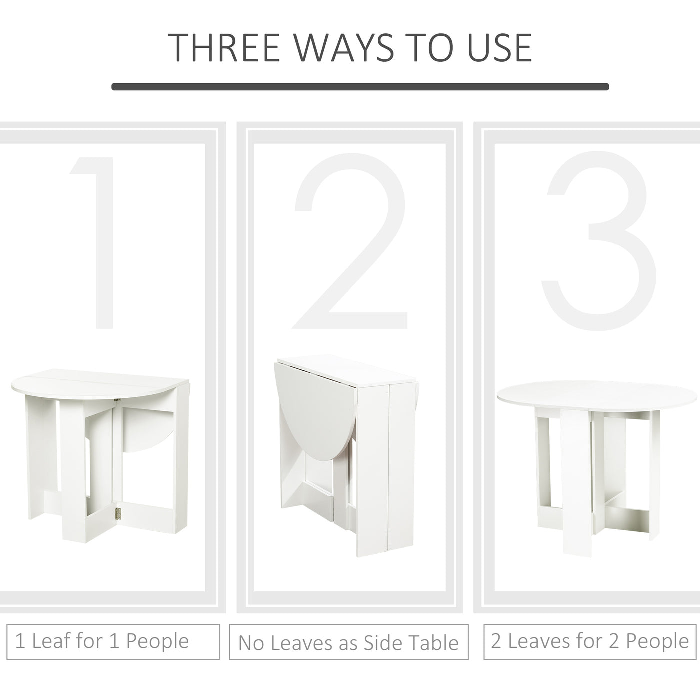 Folding Dining Table, 41" Drop Leaf Table for Small Spaces, Oval Foldable Table for Kitchen, Dining Room, White