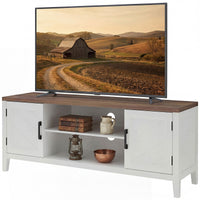 TV Stand for TVs up to 55 Inch, Entertainment Center with 2 Open Shelves, 2 Cabinets, Thick Top, White and Brown