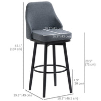 Extra Tall Bar Stools Set of 2, Modern 360° Swivel Barstools, Dining Room Chairs with Steel Legs Footrest, Charcoal Grey