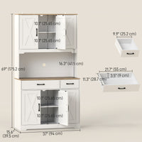 Tall Kitchen Pantry, 6 Doors, 2 Drawers, Adjustable Shelves & Worktop, Rustic Storage Cabinet for Living Room White