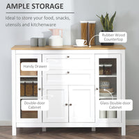 Buffet Cabinet Sideboard with 2 Drawers, 3 Storage Cabinets, Glass Doors and Adjustable Shelves, White
