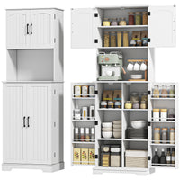 71.5" Tall Pantry Cabinet, Farmhouse Kitchen Storage Cabinet with Adjustable Shelves, 8 Door Spice Racks, White