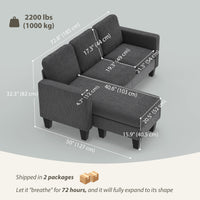 Sectional Sofa, L Shaped Couch, with Changeable Chaise or Ottoman, Dark Grey
