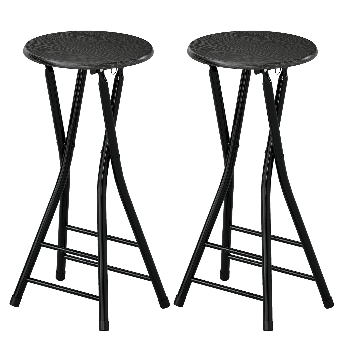 Set of 2 Foldable Barstools, Counter Height Bar Stools with Footrest and Steel Legs for Kitchen Island, Black