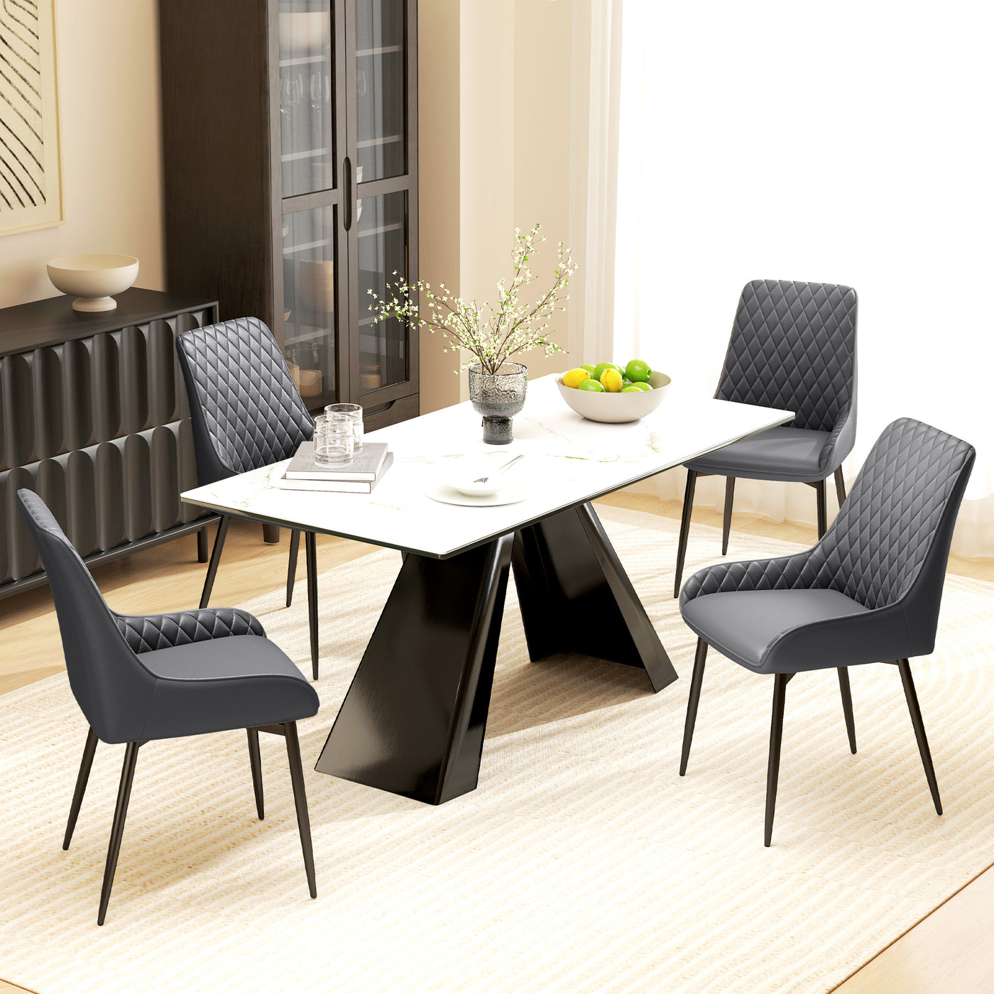 Upholstered Kitchen Chairs, Modern Dining Chairs Set of 2 with Diamond Tufting and Steel Legs for Dining Room, Grey