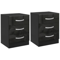 Bedside Table Set of 2, Modern Nightstand with Drawers and High Gloss Fronts, Night Table for Bedroom, Black