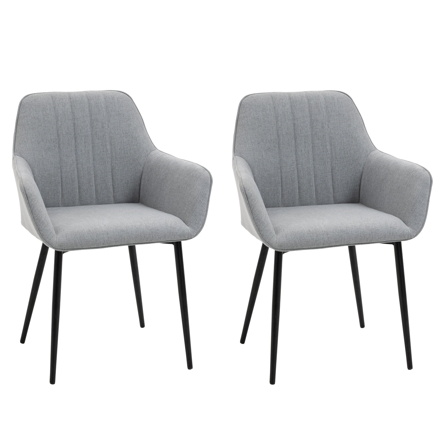 Dining Chairs Set of 2, Upholstered Linen Fabric Accent Chairs with Metal Legs, Light Grey
