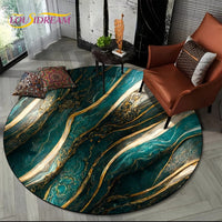 Luxurious Colour Marble Blue Green Gold Round Carpet Rug for Living Room Bedroom Sofa Decor,Kid Area Rug Non-slip Floor Mat Gift