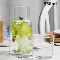 Glass Water Bottle Set 550ML/600ML Glass Bedside Water Carafe Bottle With Glass Cup Drinking Pitcher for Milk Beverage Tea