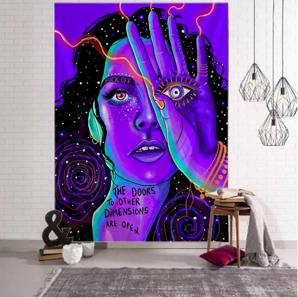 Hippie Wall Big Tapestry Wall Hanging Psychedelic Smoke Cool Girl Art Mystic Kawaii Room Decor Mandala Yoga Picnic Mat Sheet