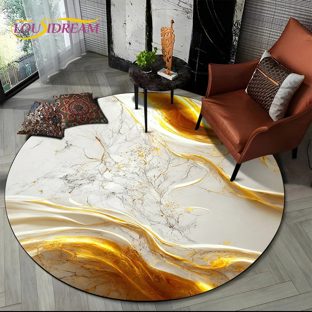 Luxurious Colour Marble Blue Green Gold Round Carpet Rug for Living Room Bedroom Sofa Decor,Kid Area Rug Non-slip Floor Mat Gift