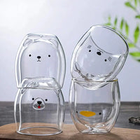 250ML Double Glass Cup Coffee Mug Bear Cat Dog Animal Transparent Cute Milk Juice Tea Drinking Cups Birthday Party Wine Glasses