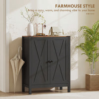 Shoe Cabinet with Barn Doors, Farmhouse Shoe Storage Cabinet with Adjustable Shelves, Holds up to 15 Pairs, Black