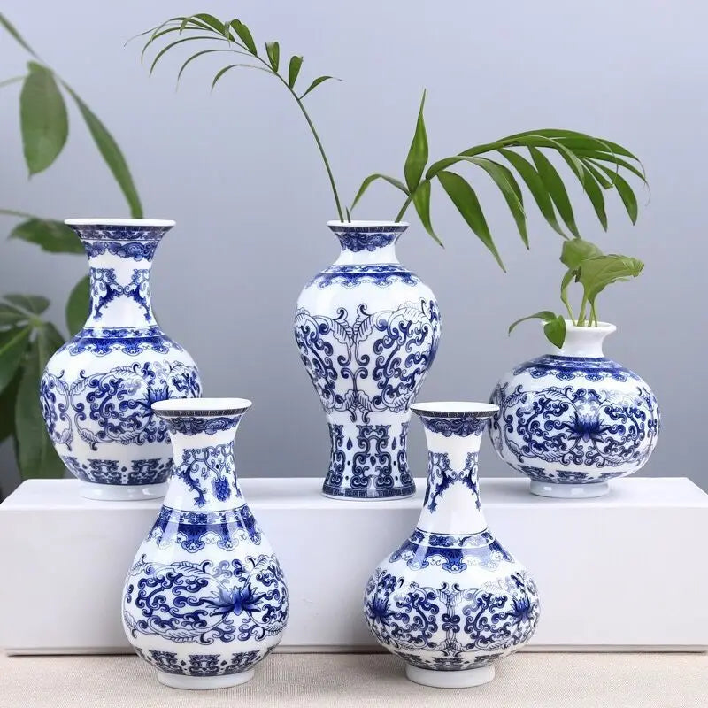 Ceramics Flower Vase Decoration Home Blue And White Vases For Wedding Decor Living Room Ornaments Table Desktop Retro Art Crafts