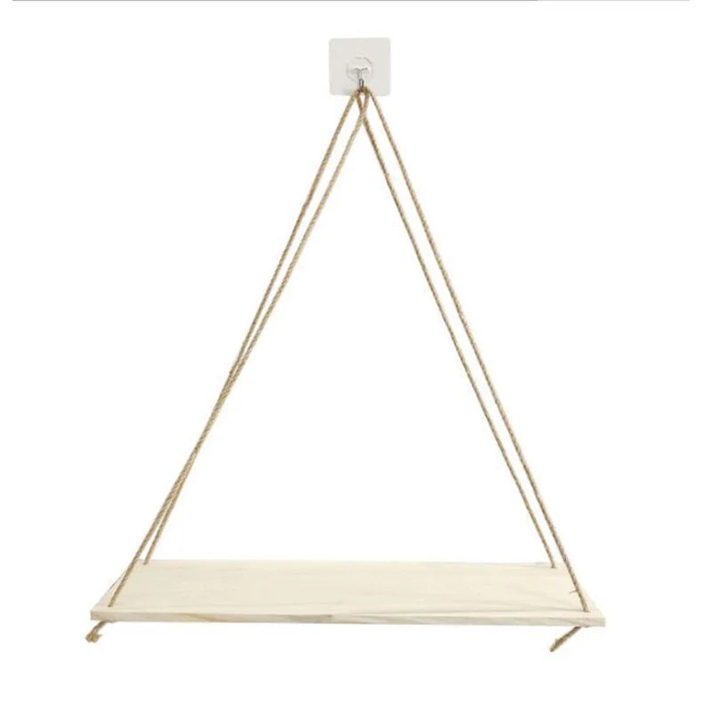 Wooden Rope Swing Wall Hanging Plant Flower Pot Tray Mounted Floating Wall Shelves Nordic Home Decoration Moredn Simple Design