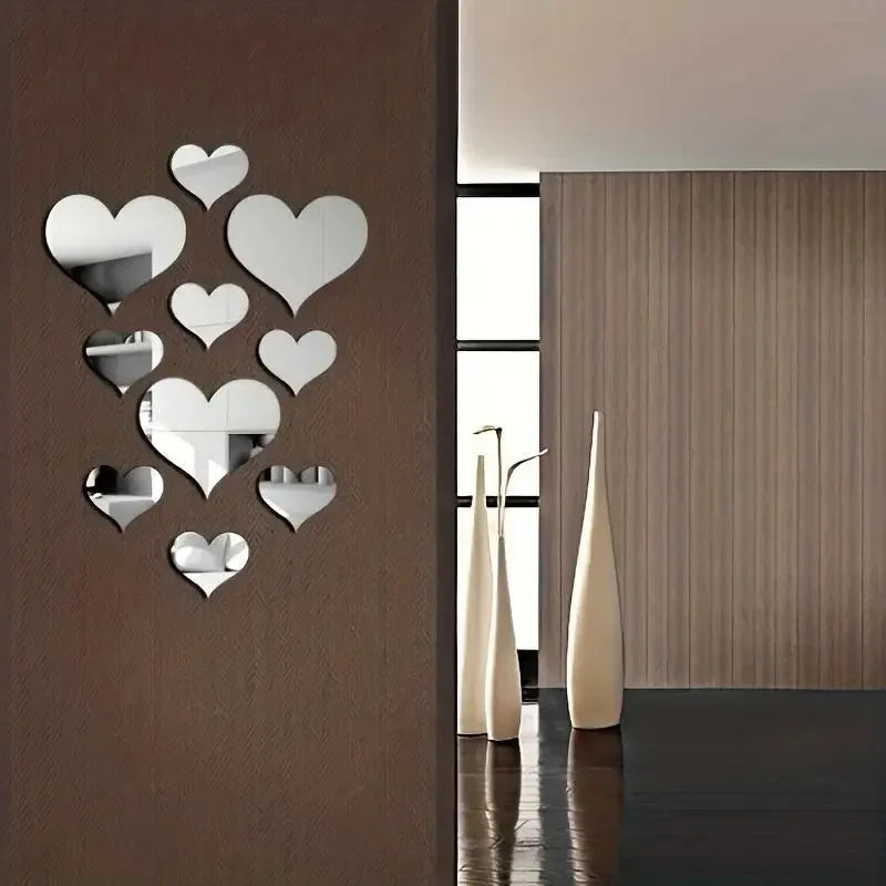 1Set 3D Love Hearts Mirror Wall Sticker Decal Wall Art Removable Wedding Decoration Kids Room Decoration Toilet Table Stickers