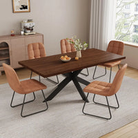 6-Piece Extendable Dining Table Set, Modern 51''–67'' Grey Wood Table with 6 Black Fabric Chairs, Dining Room Table, Customized
