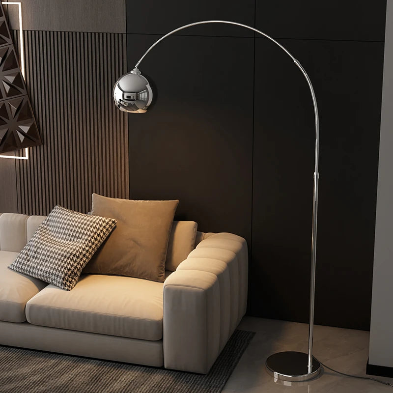Style Silver Adjustable Floor Lamp for Living Room Bedroom Sofa Side Standing Light Adjustable Height Modern Minimalist Decor
