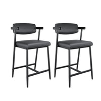 2PCS Modern Bar Stools Set with Back & Upholstered Wider Seat, Metal Bar Stools with Footrest for Kitchen Island Easy Assembly