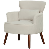 Modern Accent Chair, Upholstered Armchair with Solid Wood Legs and Lumbar Pillow for Living Room, Cream White