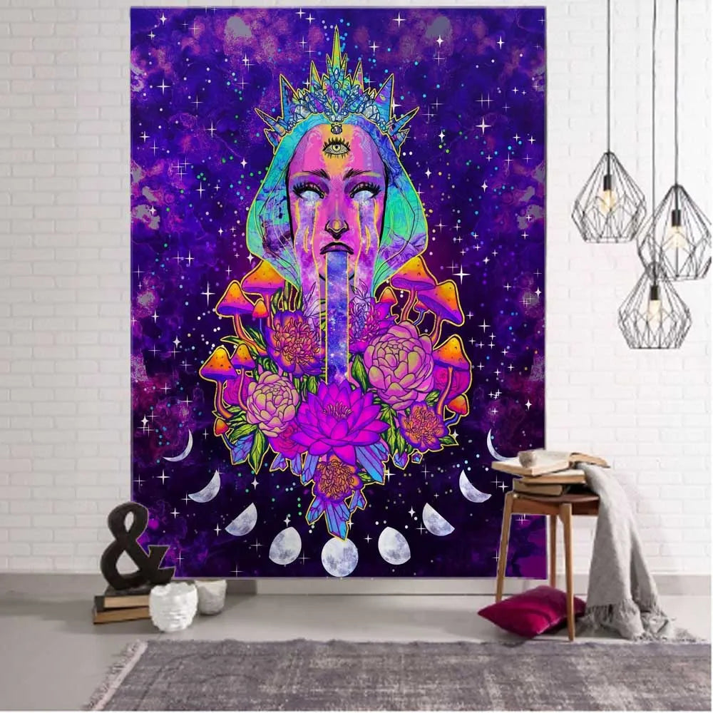 Hippie Wall Big Tapestry Wall Hanging Psychedelic Smoke Cool Girl Art Mystic Kawaii Room Decor Mandala Yoga Picnic Mat Sheet