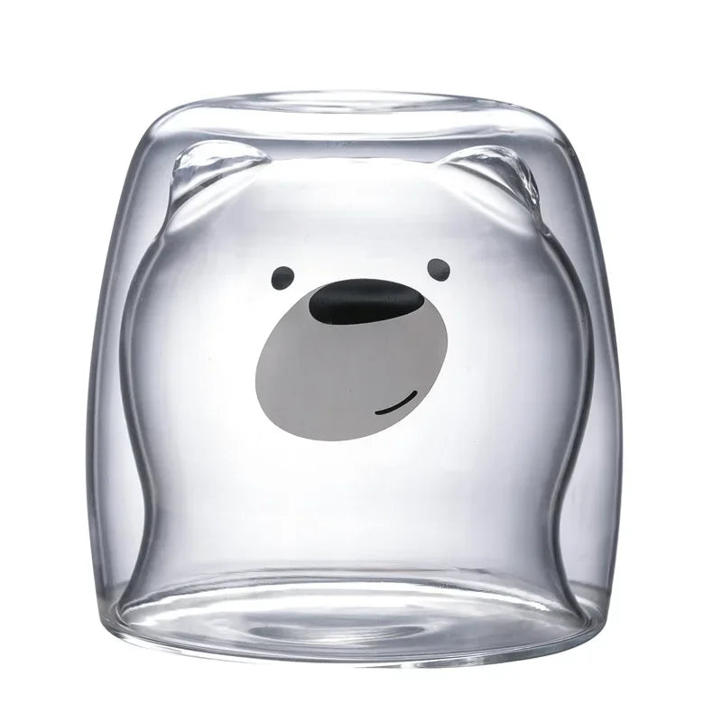 250ML Double Glass Cup Coffee Mug Bear Cat Dog Animal Transparent Cute Milk Juice Tea Drinking Cups Birthday Party Wine Glasses