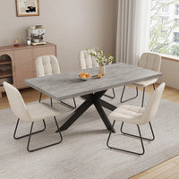 6-Piece Extendable Dining Table Set, Modern 51''–67'' Grey Wood Table with 6 Black Fabric Chairs, Dining Room Table, Customized
