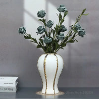 Electroplated Gold Edged White Vase Creative Ceramic Home Desktop Living Room Dining Table Art Decoration Flower Arrangement 1Pc