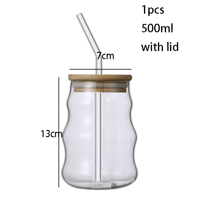 YWDL 1/2pcs 500ml Glass Tumblers Cups With Straw Mason Jar Clear Juice Coffee Milk Cup With Bamboo Lids Drinkware