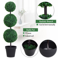 Set of 2 Artificial Ball Boxwood Topiary Trees, 44.1" Fake Plants in Pots for Outdoor Indoor Decor, Dark Green
