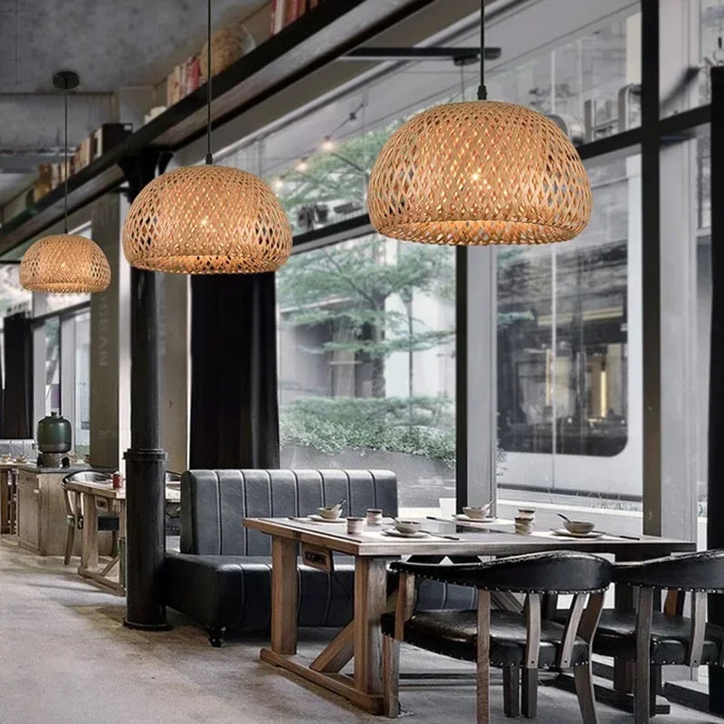 Bamboo Hanging Lamp Pendant Ceiling Light Rattan Wicker Lustre Hand Knit Braiding Suspended Home Dining люстра потол