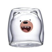 250ML Double Glass Cup Coffee Mug Bear Cat Dog Animal Transparent Cute Milk Juice Tea Drinking Cups Birthday Party Wine Glasses