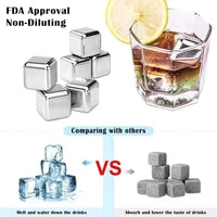 Stainless Steel Whiskey Stone Ice Cubes 4/6/8Pcs Reusable Ice Cube Set Vodka Beer Ice Stone Whiskey Cooler Bar Accessories