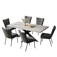 6-Piece Extendable Dining Table Set, Modern 51''–67'' Grey Wood Table with 6 Black Fabric Chairs, Dining Room Table, Customized