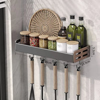 Gunmetal Kitchen Storage Rack - Space Aluminum No-Drill Wall Mounted Multi-Functional Organizer for Spices and Knives