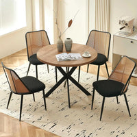 Round Dining Table with Rattan Chairs, Modern Dining Table and Chair Set with Table and 4 Upholstered Dining Chairs
