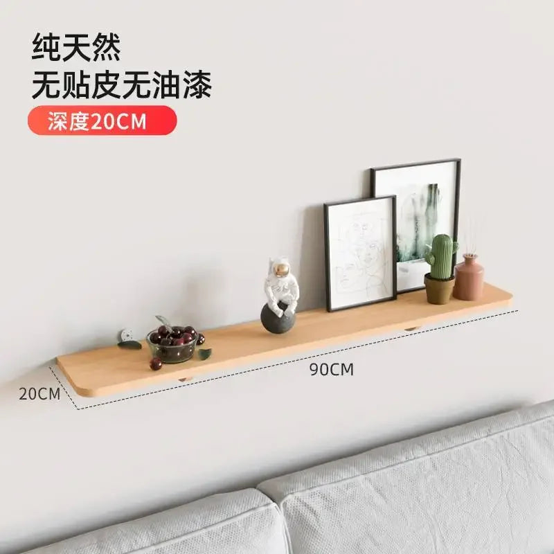Wall-Mounted Solid Wood Partition Rack Non-Perforated Storage Shelf Home Organizer